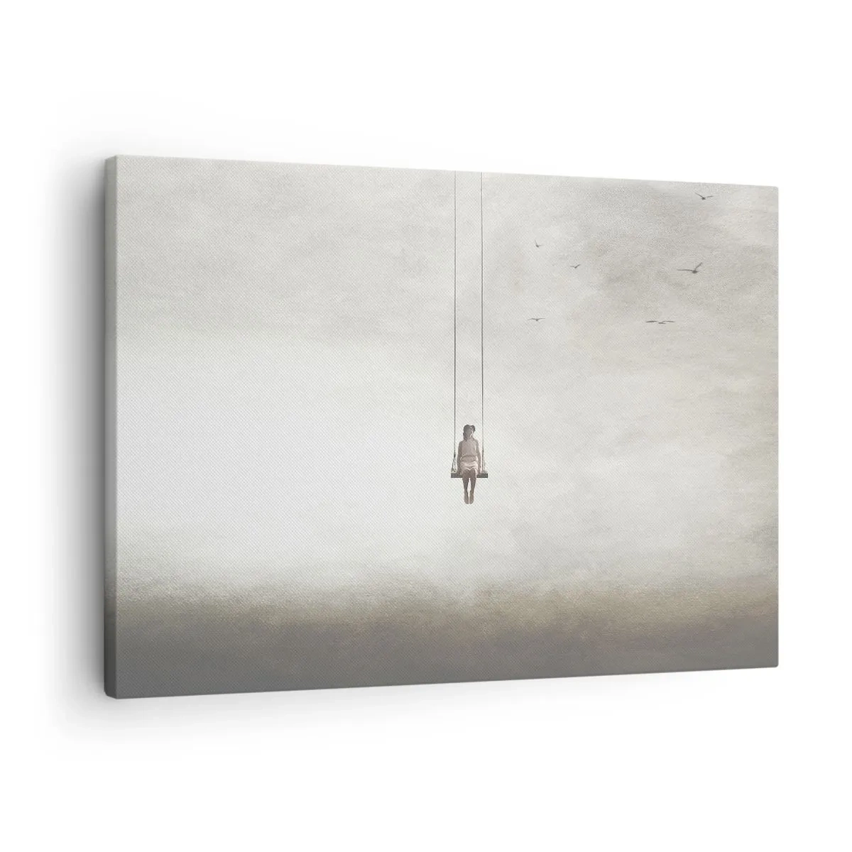 Lærredstryk - Billede på lærred - En figur på en gynge ophængt i rummet - 70x50cm - Barnet i os selv - Moderne vægdekoration til stue og soveværelse ARTTOR