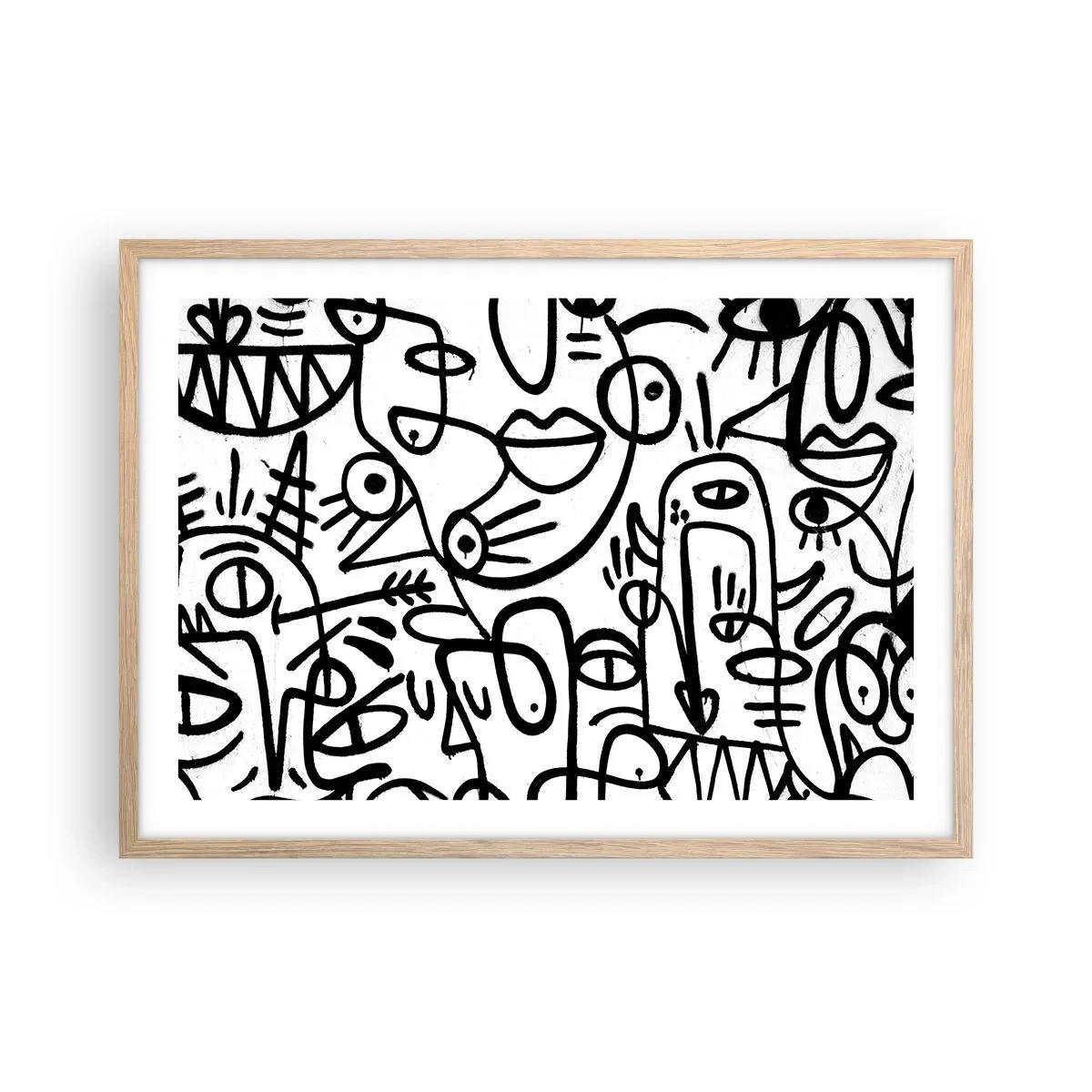 Plakat i ramme af lyst egetræ - Ansigter og luftspejlinger - 70x50 cm
