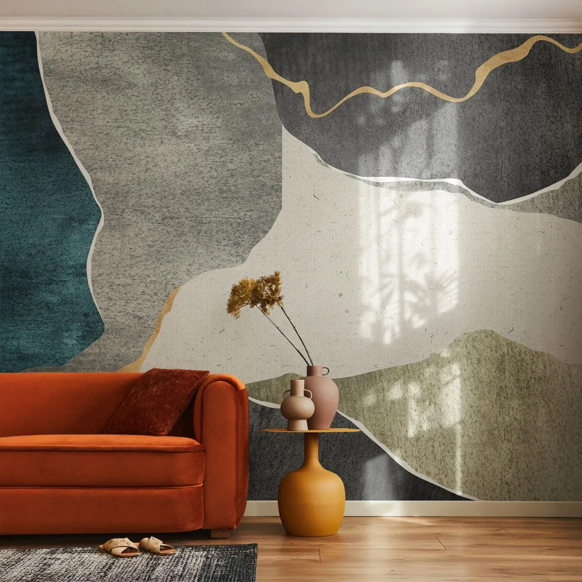 Fototapet på mål Premium Sand - Mosaikkomposition med en streng af guld - Abstraktionisme, Art Deco, Stykke