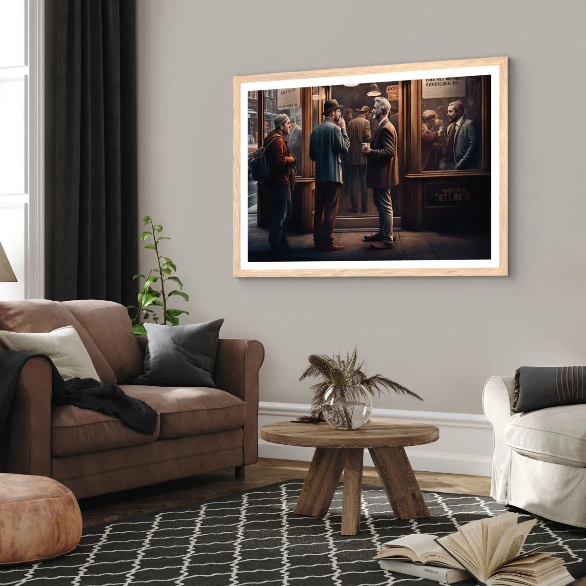 Plakat i ramme af lyst egetræ - Et godt øjeblik på dagen - 91x61 cm