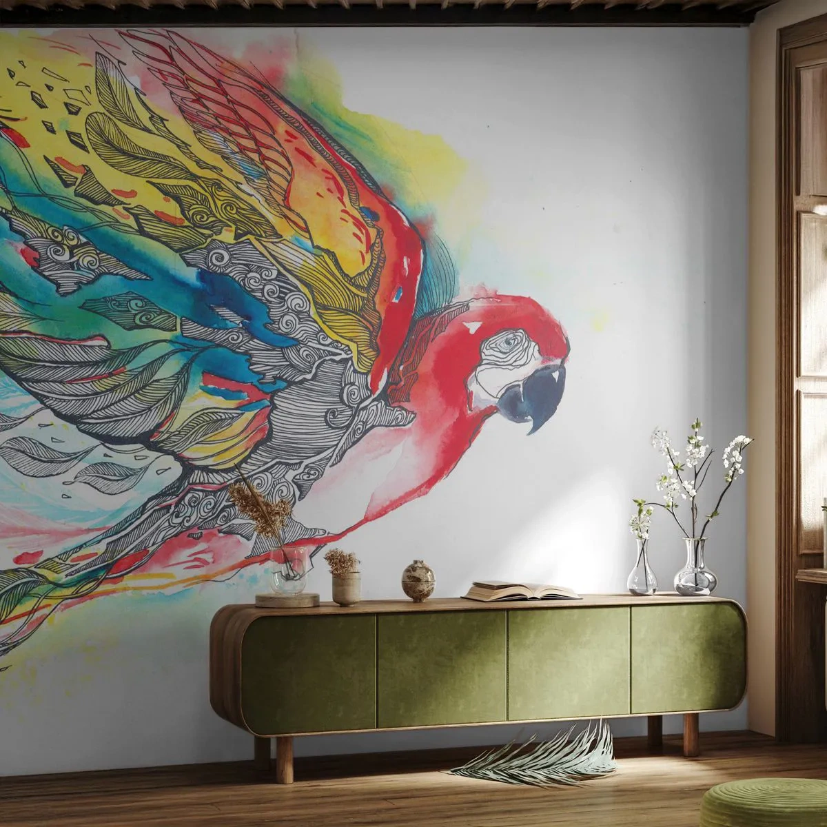 Fototapet Premium Canvas - Lev farverigt - Fugl, Papegøje, Farverige fjer - 450x315 cm