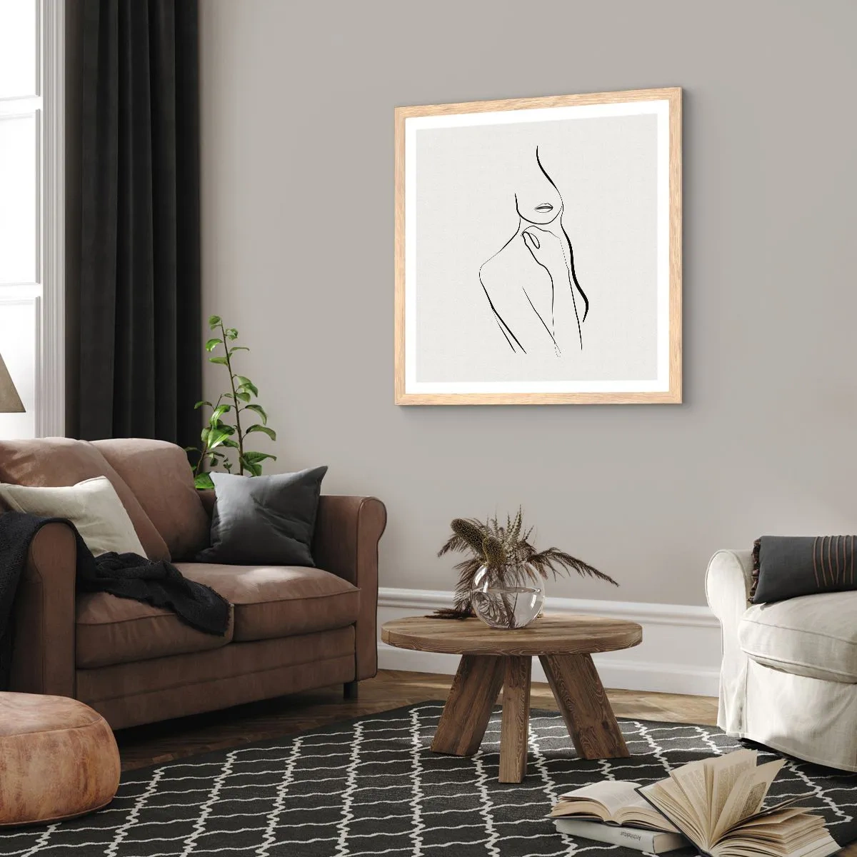 Plakat i ramme af lyst egetræ - Bølge af melankoli - 60x60 cm