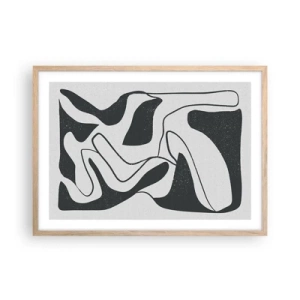 Plakat i ramme af lyst egetræ - Abstrakt leg i en labyrint - 70x50 cm
