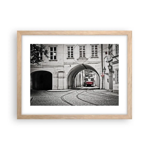 Plakat i ramme af lyst egetræ - Gennem byens labyrint - 40x30 cm