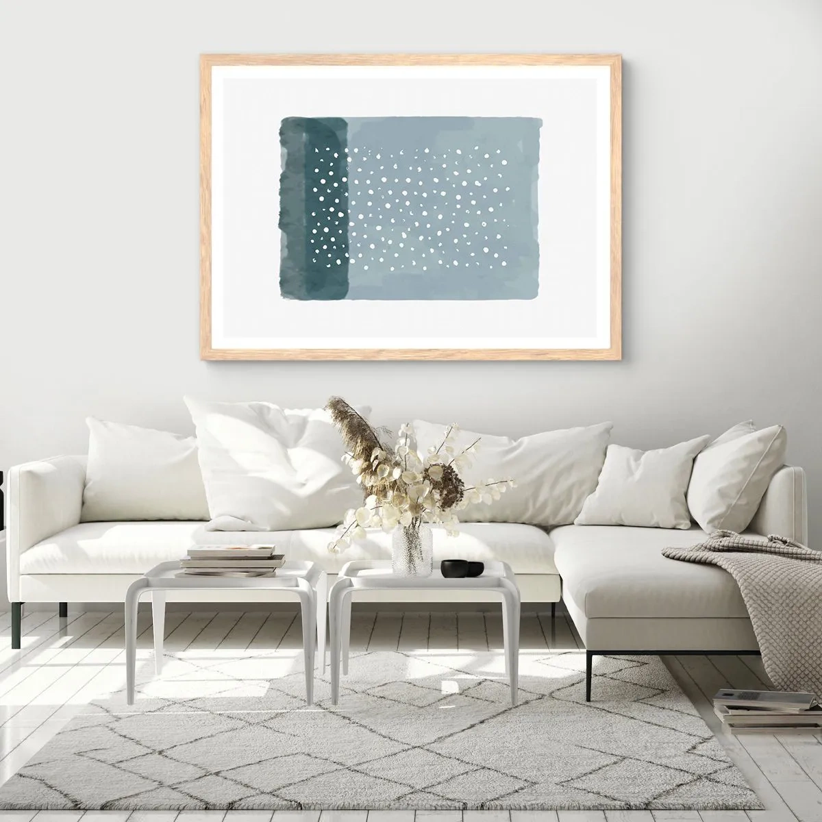 Plakat i ramme af lyst egetræ - Dyrket i blåt - 50x40 cm