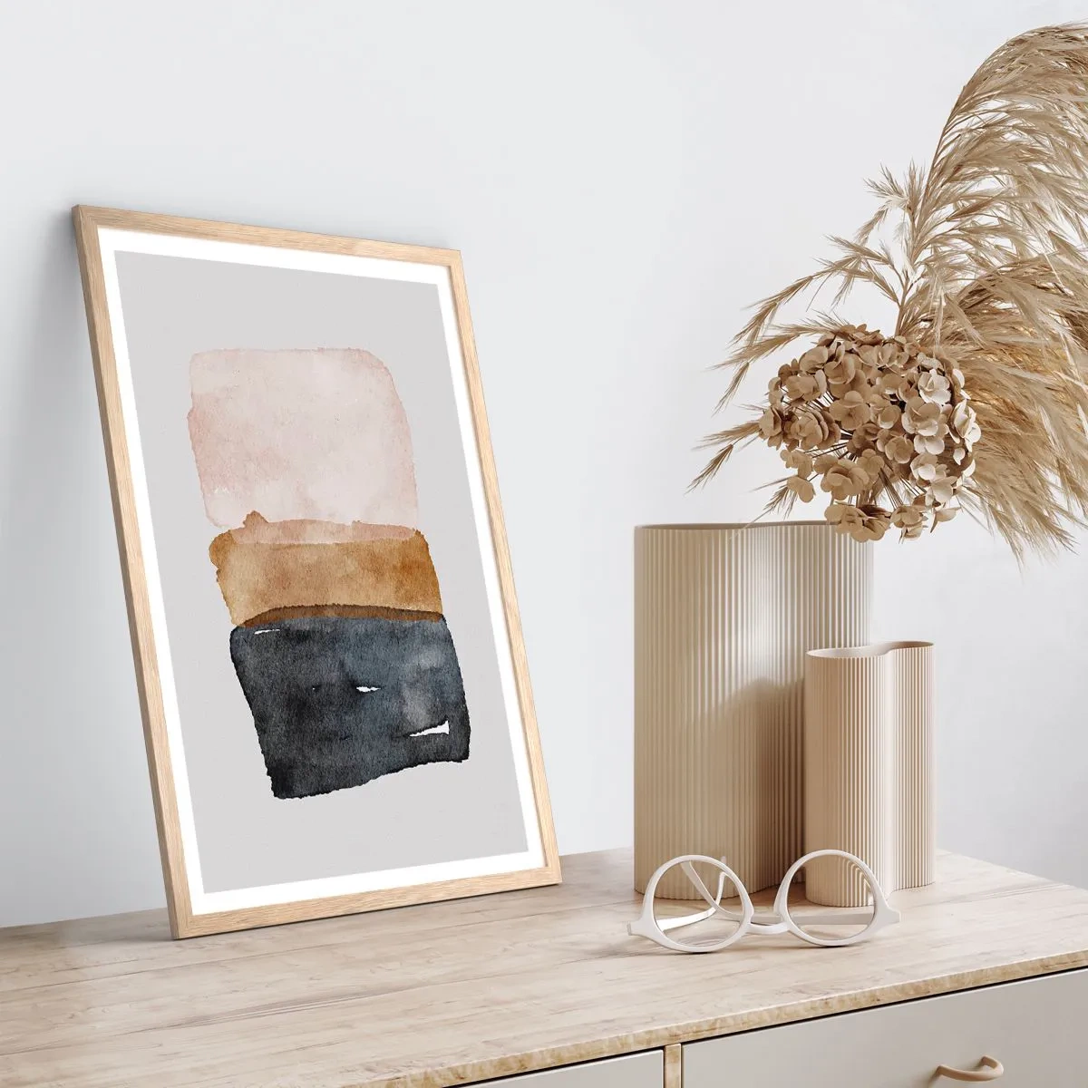 Plakat i ramme af lyst egetræ - Sammensætning af jordfarver - 40x50 cm