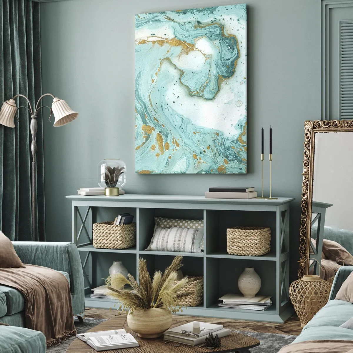 Lærredstryk - Billede på lærred - Under den store bølge i Edo-perioden - 65x120 cm