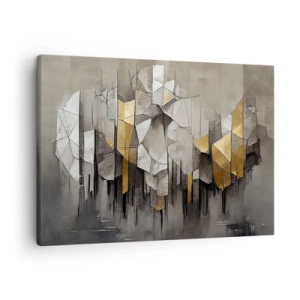 Lærredstryk - Billede på lærred - Geometrisk abstraktion i nuancer af guld og grå - 70x50cm - Komposition lavet af is og lys - Moderne vægdekoration til stue og soveværelse ARTTOR