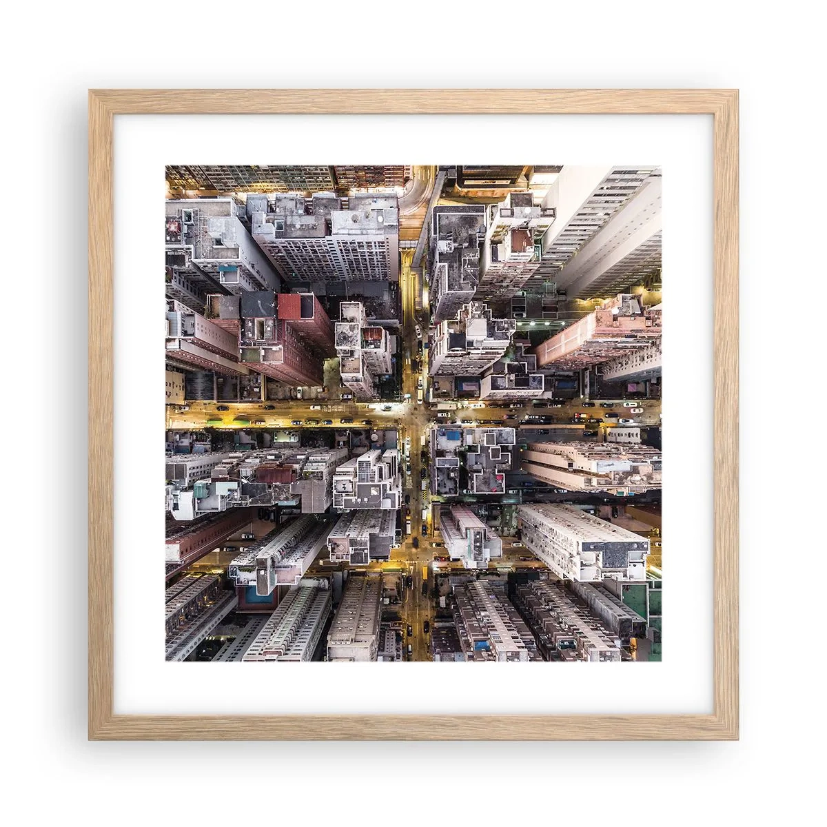 Plakat i ramme af lyst egetræ - Hilsner fra Hong Kong - 40x40 cm