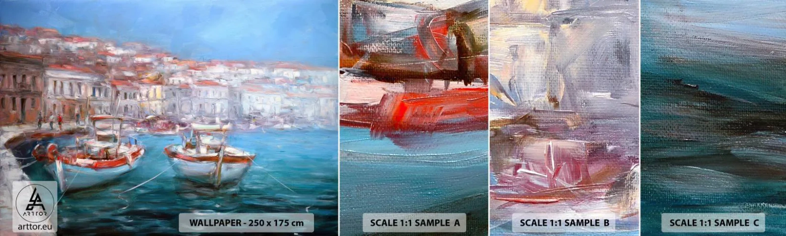 Fototapet Prøve Standard Eco - Italiensk bugt - Havneby, Arkitektur, Grækenland - 100x30 cm