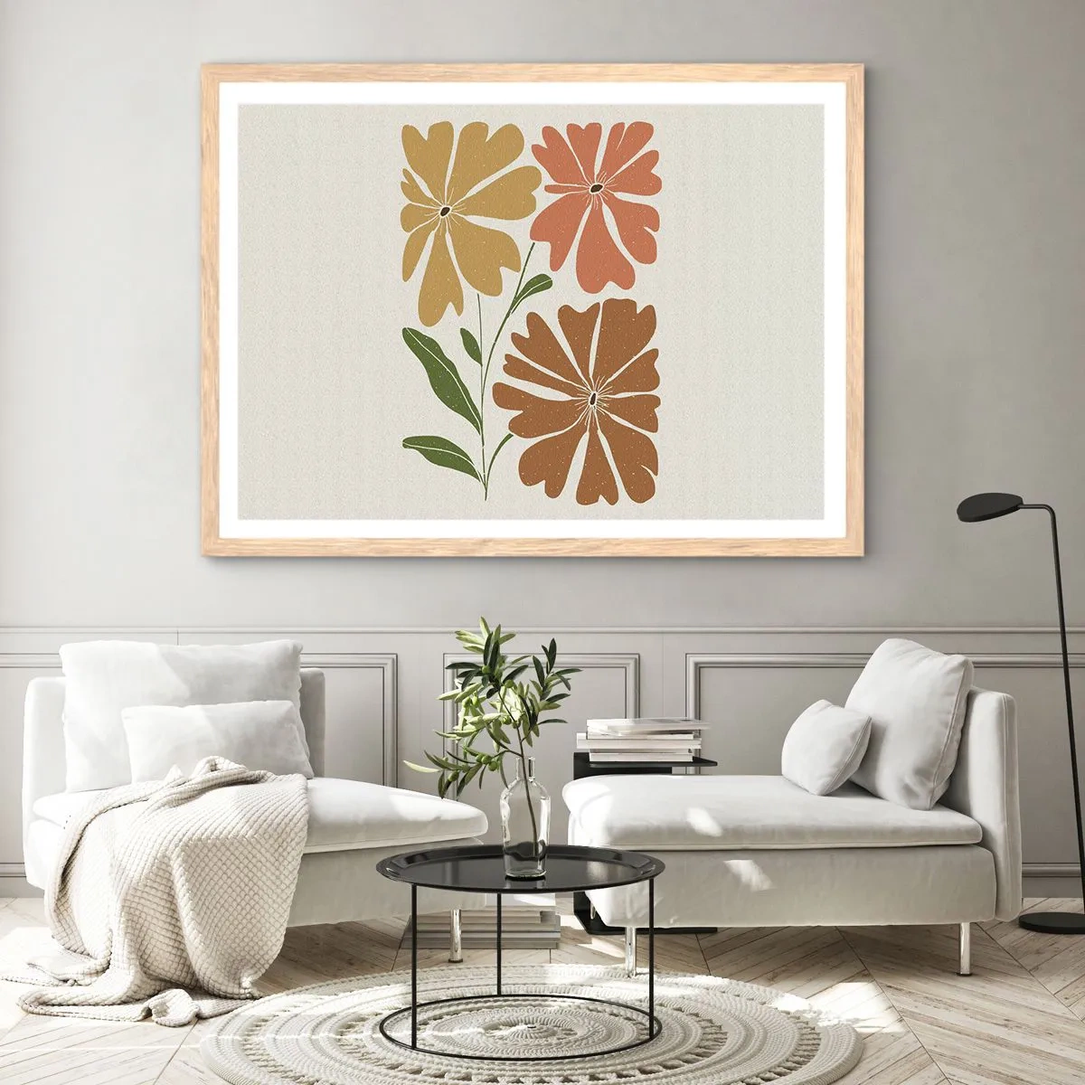 Plakat i ramme af lyst egetræ - Natur og geometri - 100x70 cm