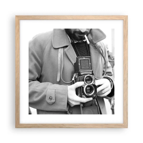 Plakat i ramme af lyst egetræ - I retro stil - 40x40 cm