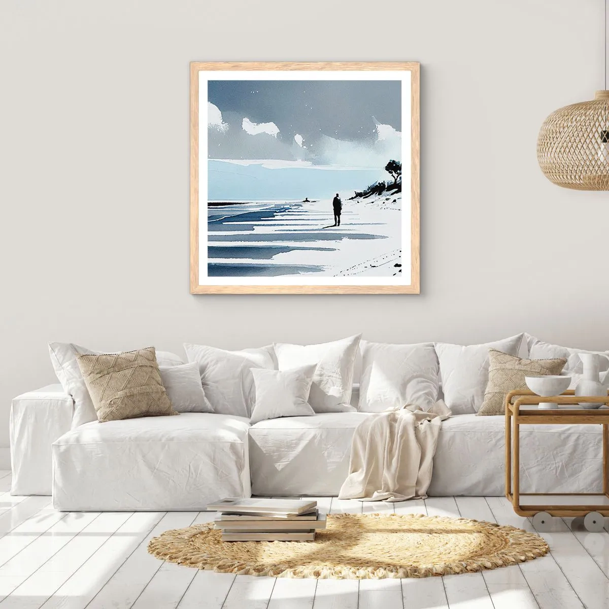Plakat i ramme af lyst egetræ - Alene - 30x30 cm