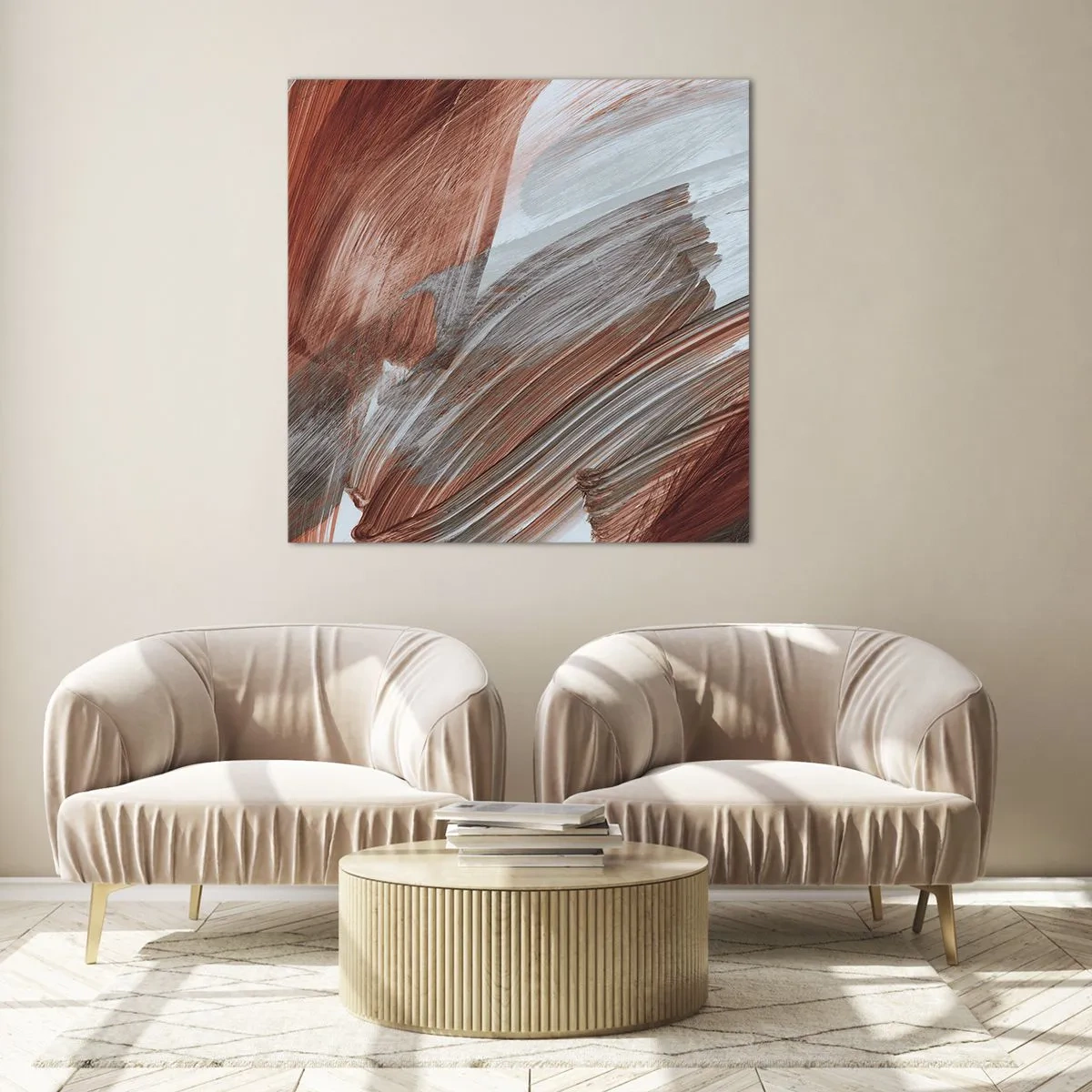 Billede på glas - Efterårsagtig og blæsende abstraktion - 30x30 cm