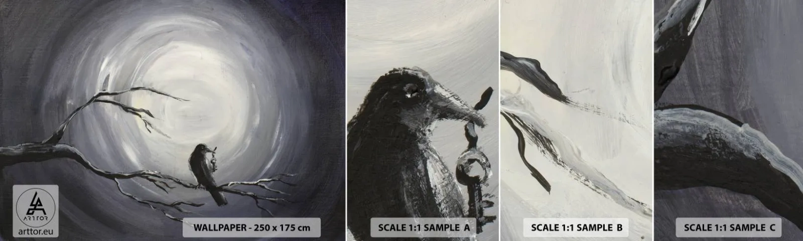 Prøve Fototapet Selvklæbende Deluxe Sticker - Nøglen til nattens mysterium - Abstraktion, Krage, Fugl - 100x30 cm