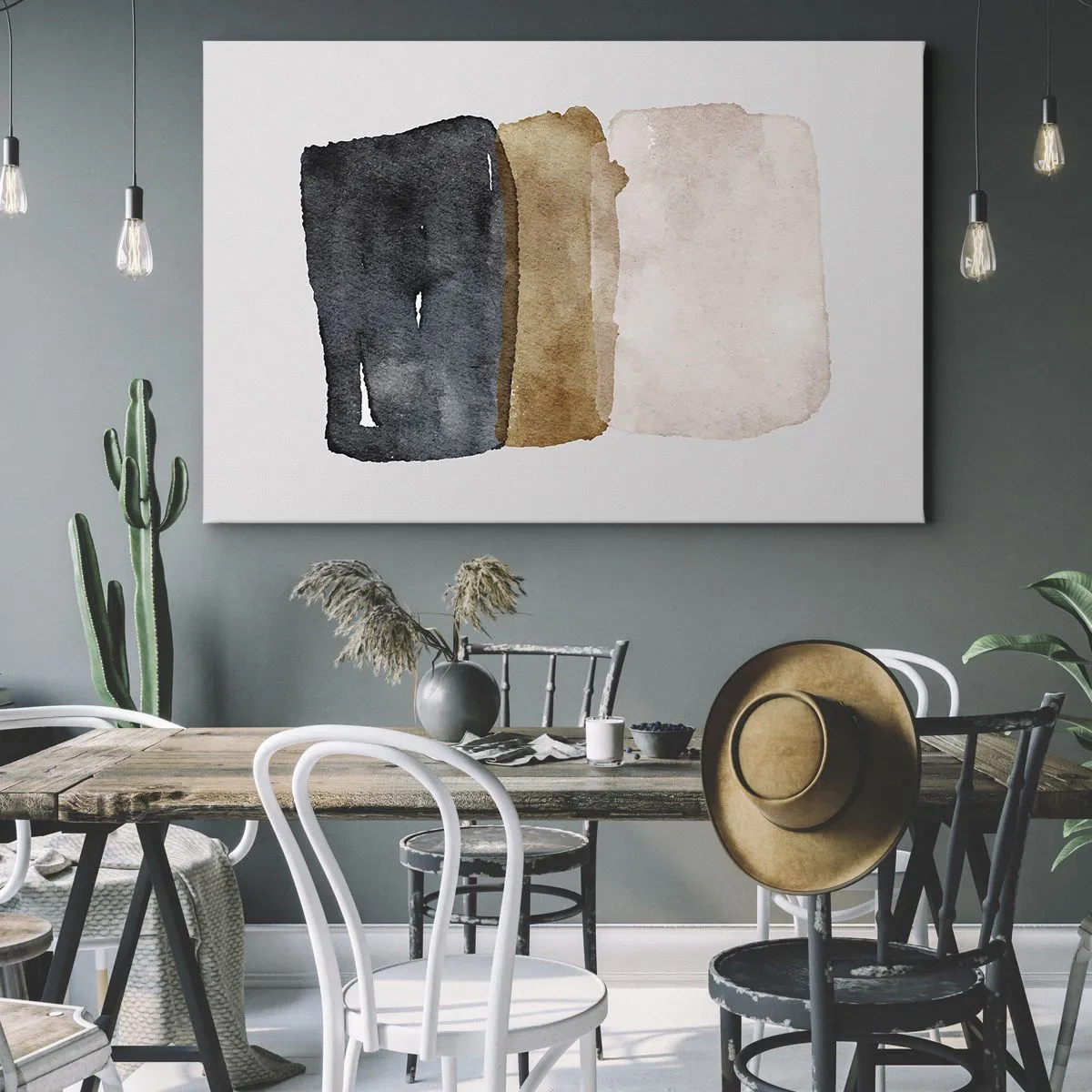 Lærredstryk - Billede på lærred - En minimalistisk komposition af tre rektangler i jordagtige nuancer. - 70x50cm - Sammensætning af jordfarver - Moderne vægdekoration til stue og soveværelse ARTTOR