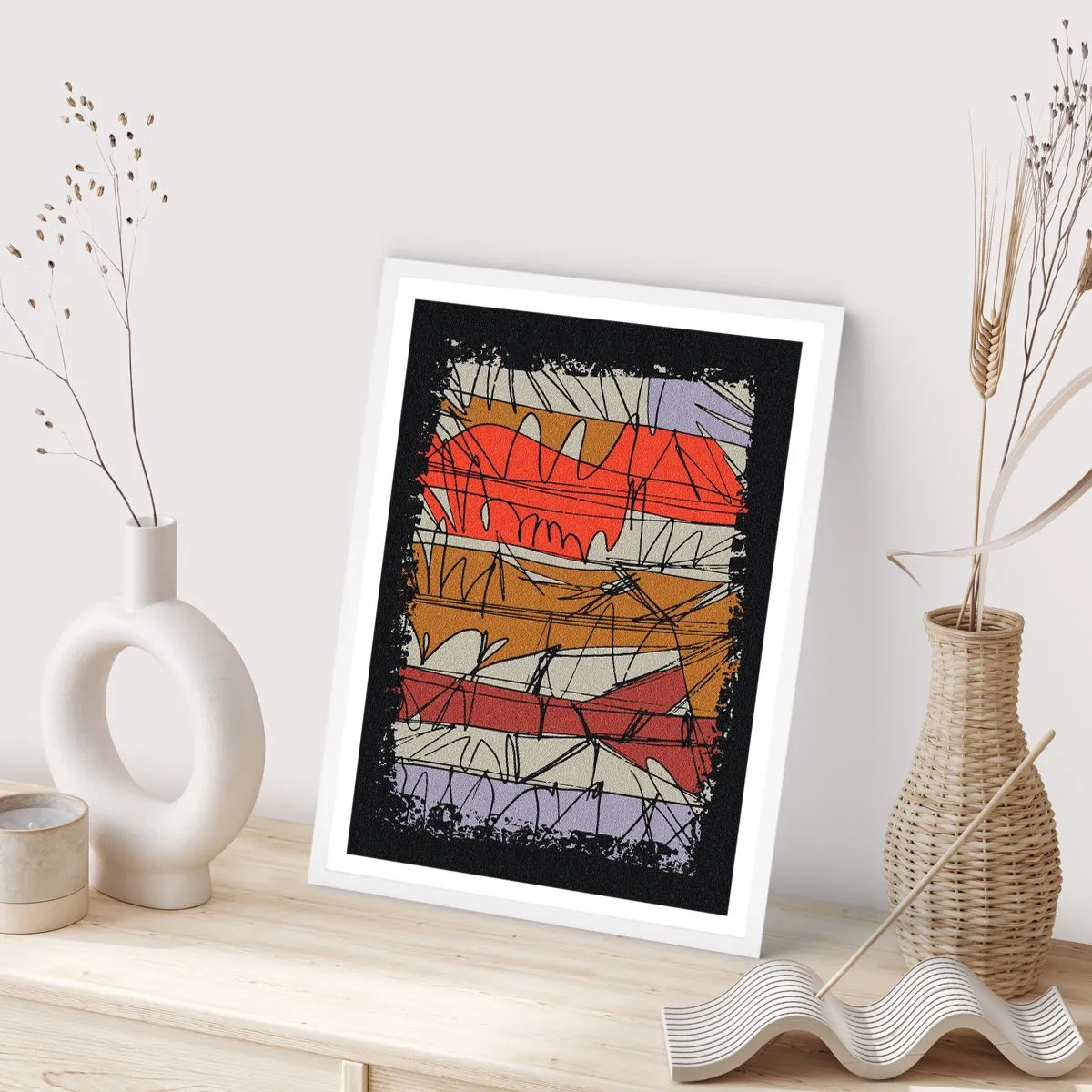 Plakat i hvid ramme - Spontan komposition - 70x100 cm