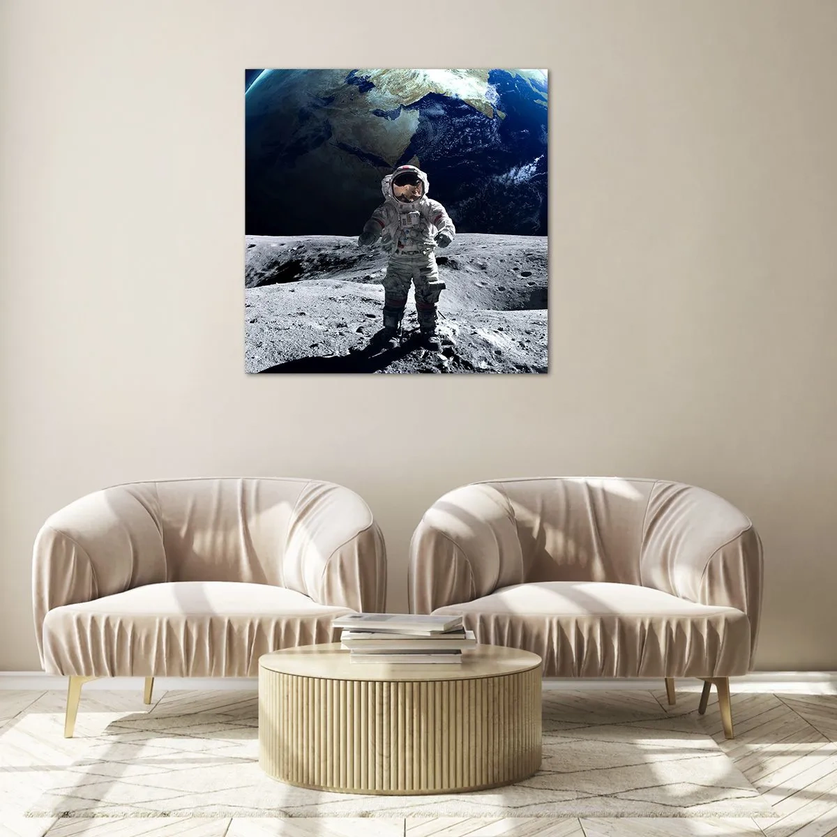 Billede på glas - Hilsner fra månen - 70x70 cm