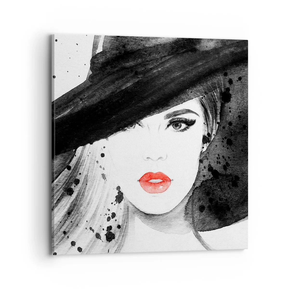 Lærredstryk - Billede på lærred - Dame i sort - 70x70 cm