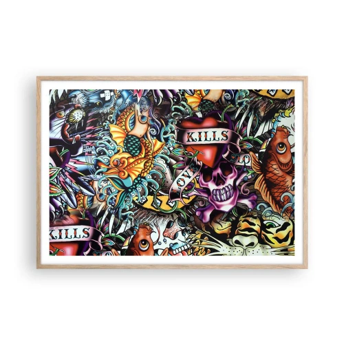 Plakat i ramme af lyst egetræ - En tatovørers drøm - 100x70 cm