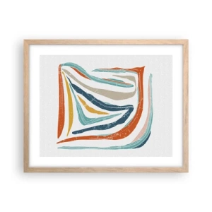 Plakat i ramme af lyst egetræ - Venligt smilende abstraktion - 50x40 cm