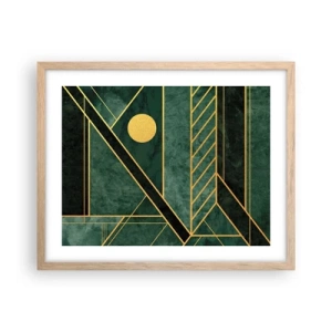 Plakat i ramme af lyst egetræ - Dynamikken i guld og azurblå - 50x40 cm