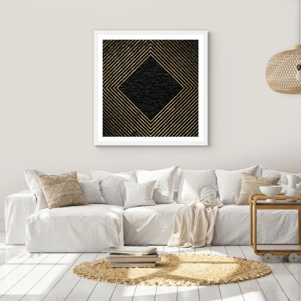 Plakat i hvid ramme - Geometri i glamour-stil - 40x40 cm