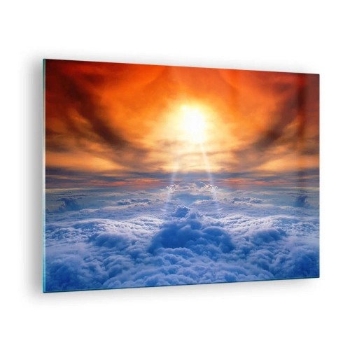 Billede på glas - Skyer oplyst af den nedgående sols stråler - 70x50cm - Mystisk landskab - Moderne vægdekoration til stue og soveværelse ARTTOR