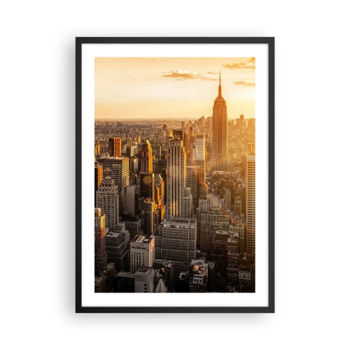 Plakat i sort ramme - Manhattans skyline ved solnedgang fra Empire State Building - 50x70cm - At vokse i solen - Moderne vægdekoration til stue og soveværelse ARTTOR