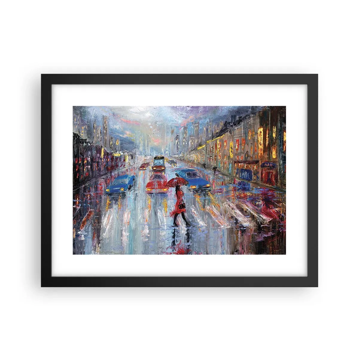 Plakat i sort ramme - Regnfuld eftermiddag i byen - 40x30 cm