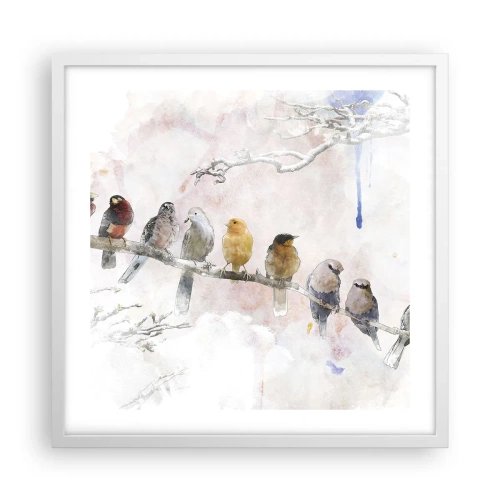 Plakat i hvid ramme - Møde med vinger - 50x50 cm