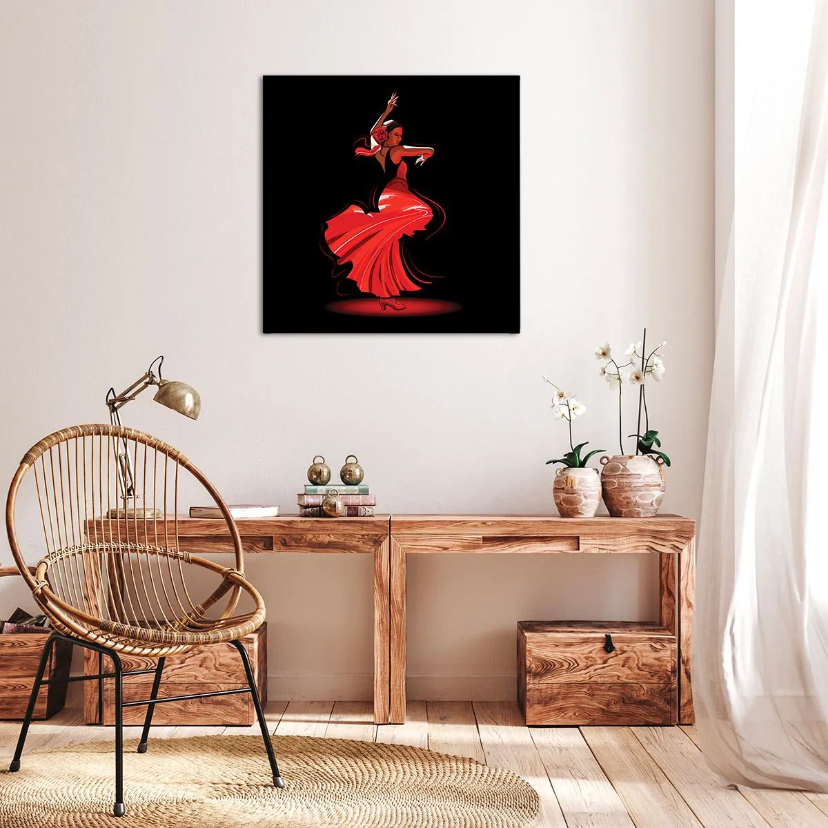 Lærredstryk - Billede på lærred - Flamencoens brændende ånd - 50x50 cm