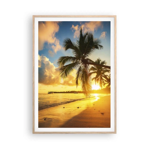 Plakat i ramme af lyst egetræ - Caribisk drøm - 70x100 cm