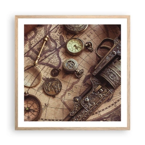 Plakat i ramme af lyst egetræ - Opkald til eventyr - 60x60 cm