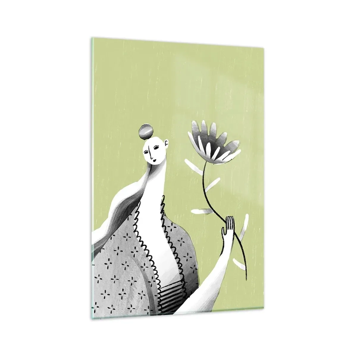 Billede på glas - Modernistisk portræt - holder en blomst - 80x120 cm