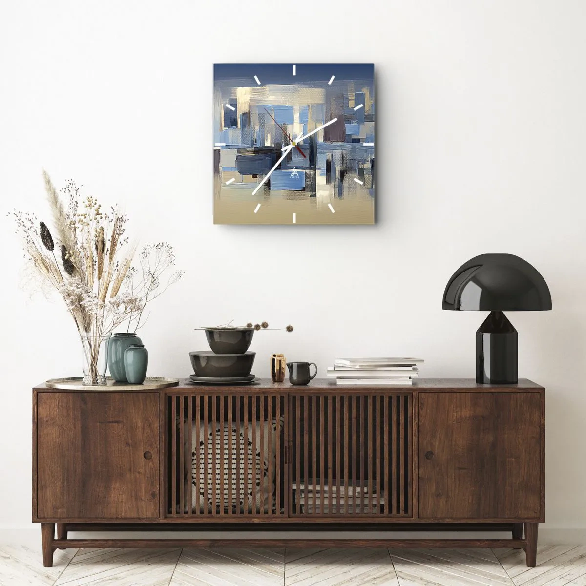 Vægur, Uret - Blå konstruktion - 40x40 cm