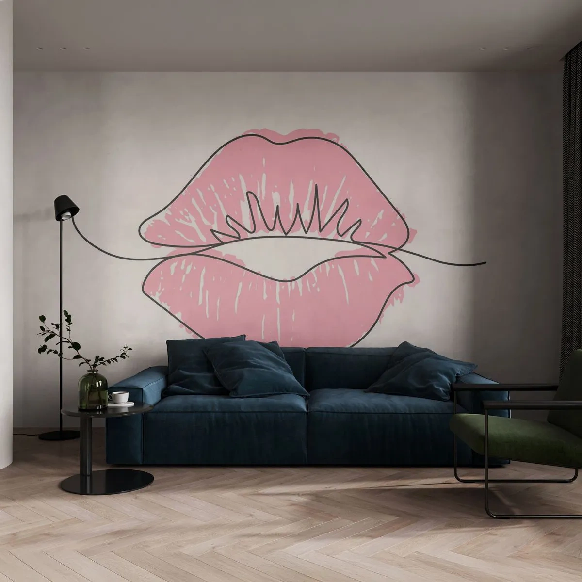 Fototapet Premium Sand - Klar til at kysse? - Grafik, Pink læber, Stykke - 100x70 cm