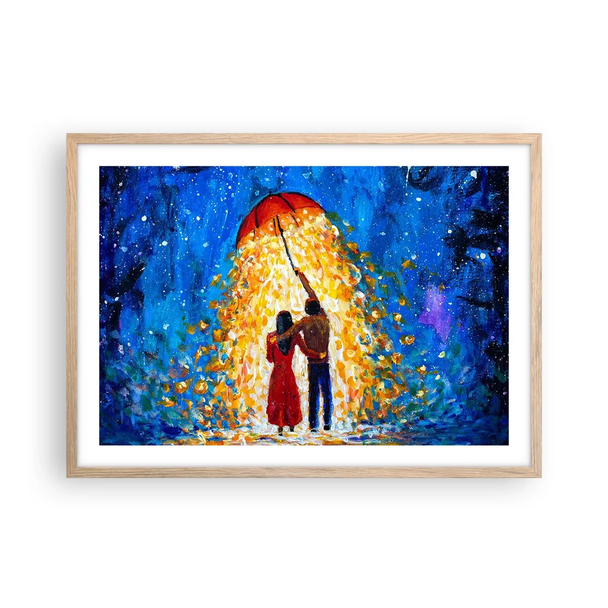 Plakat i ramme af lyst egetræ - Magien ved en regnfuld aften? - 70x50 cm