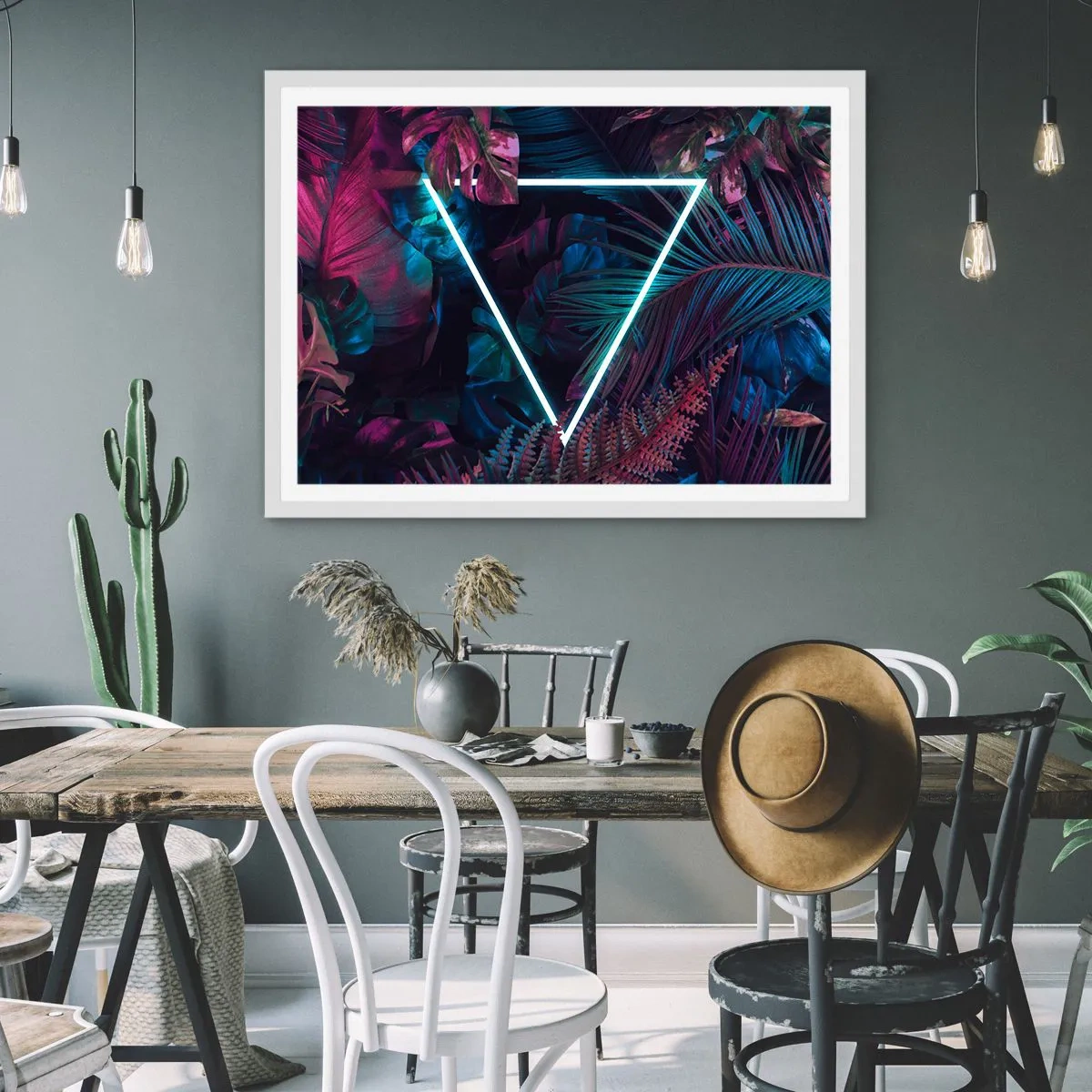 Plakat i hvid ramme - Have i disco-stil - 91x61 cm