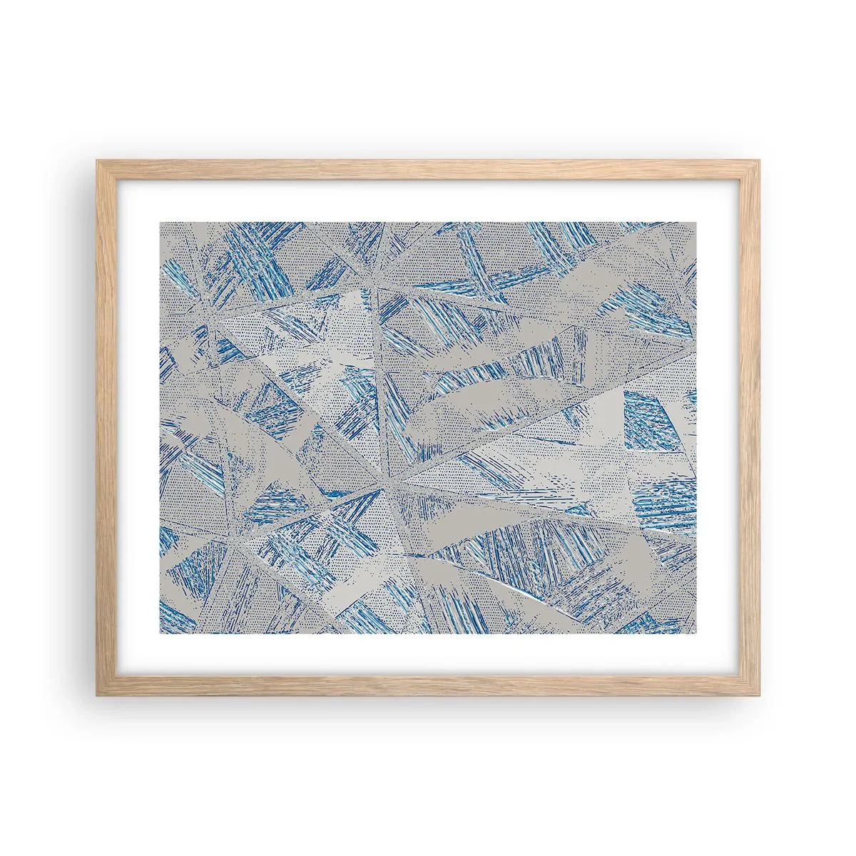 Plakat i ramme af lyst egetræ - I en gråblå labyrint - 50x40 cm