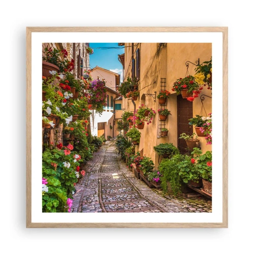 Plakat i ramme af lyst egetræ - Italiensk gyde - 60x60 cm
