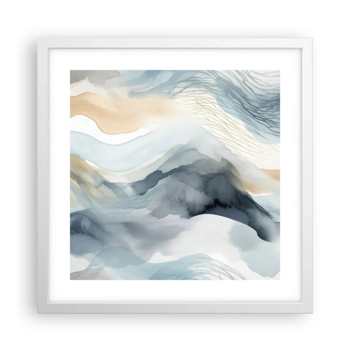 Plakat i hvid ramme - Abstraktion af sne og tåge - 40x40 cm
