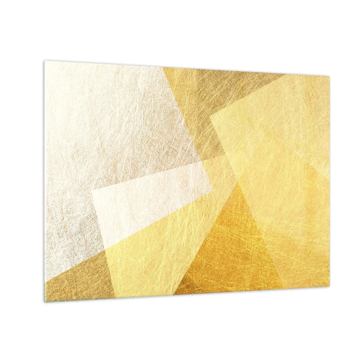 Billede på glas - Gyldne geometriske former med metal og let tekstur - 70x50cm - Geometriens vejr - Moderne vægdekoration til stue og soveværelse ARTTOR
