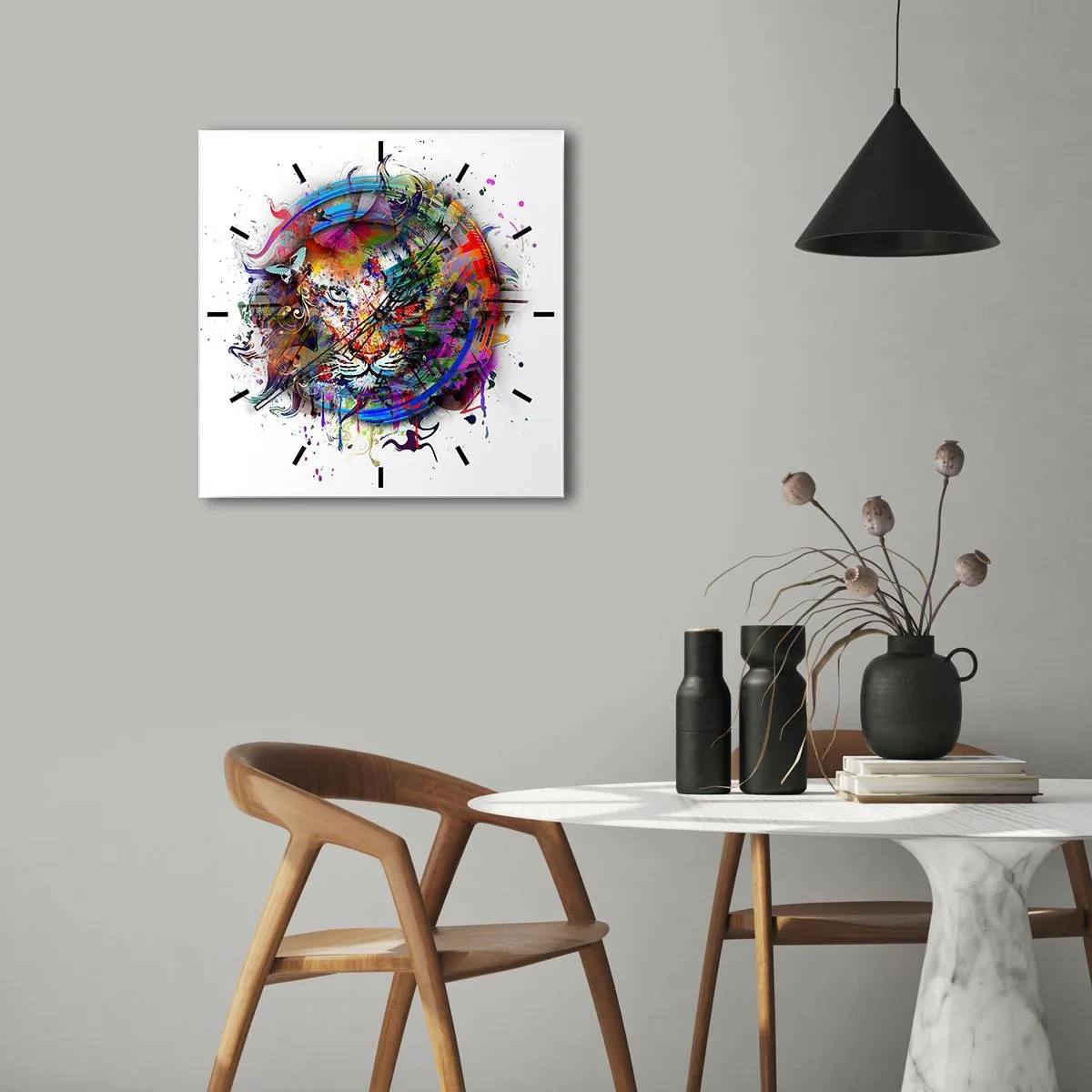 Vægur, Uret - Lurer bag regnbuens slør - 30x30 cm