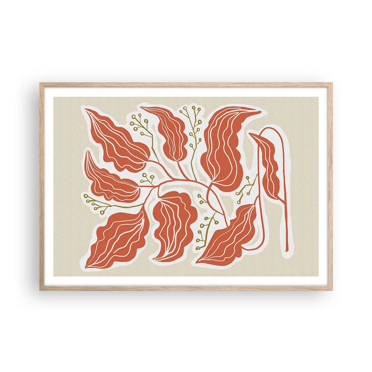 Plakat i ramme af lyst egetræ - Folk og koral - 100x70 cm