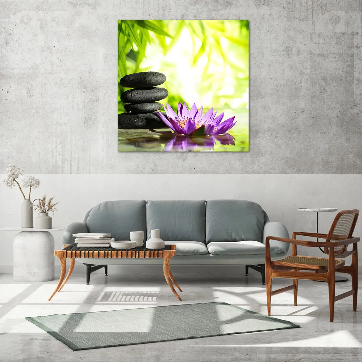 Billede på glas - I en bambushytte - 60x60 cm