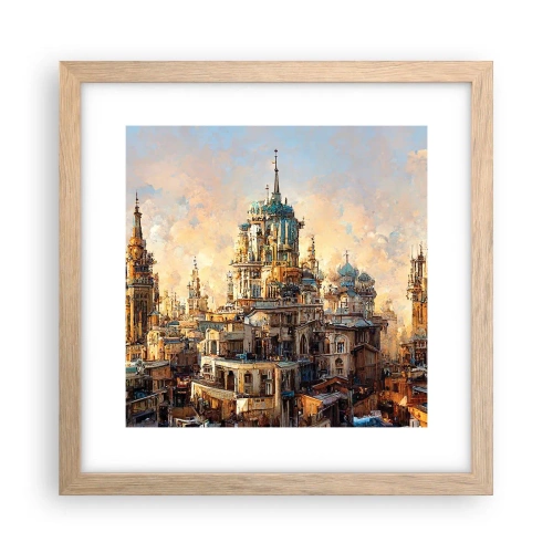 Plakat i ramme af lyst egetræ - En by af byer - 30x30 cm