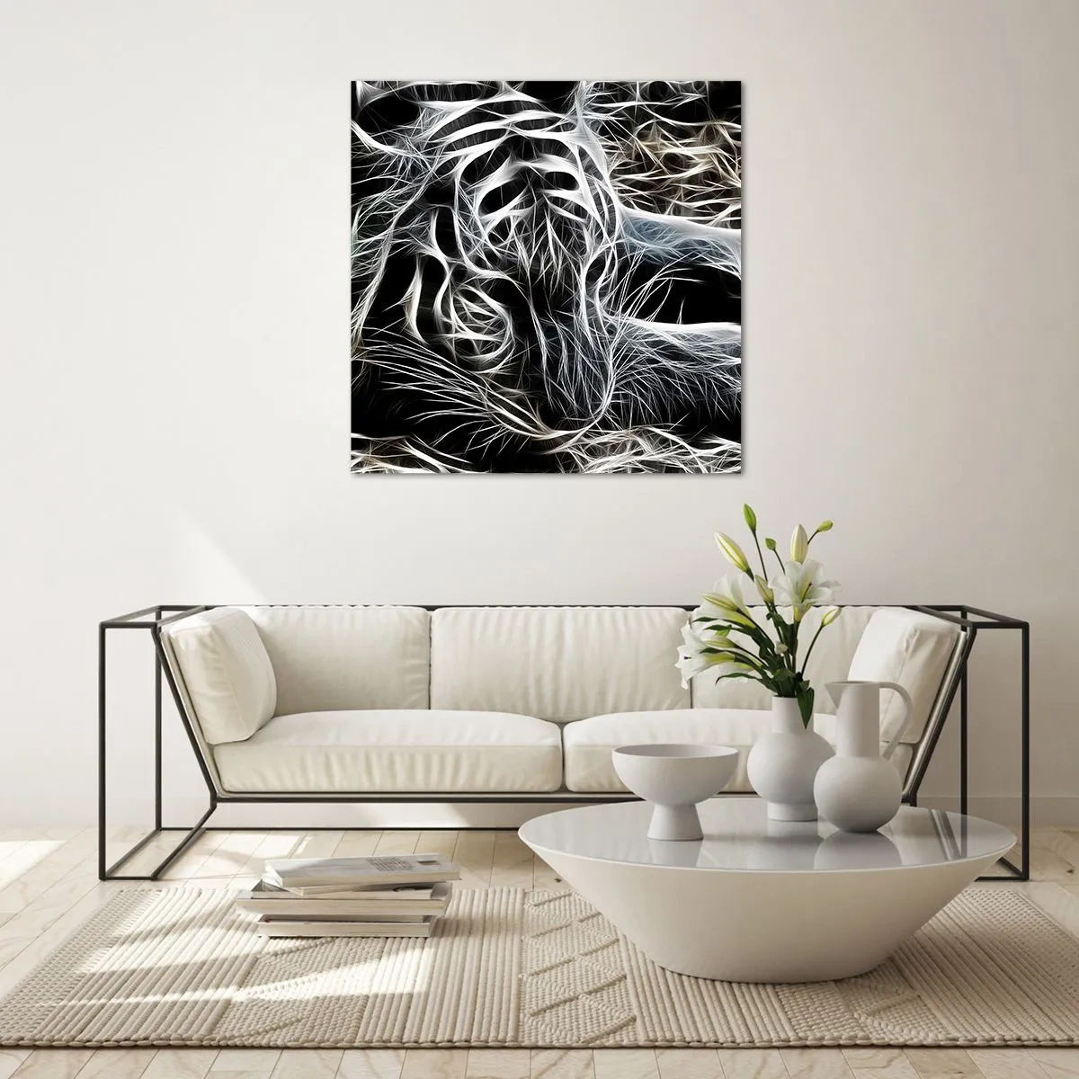 Billede på glas - En undersøgelse af kattens lethed - 70x70 cm