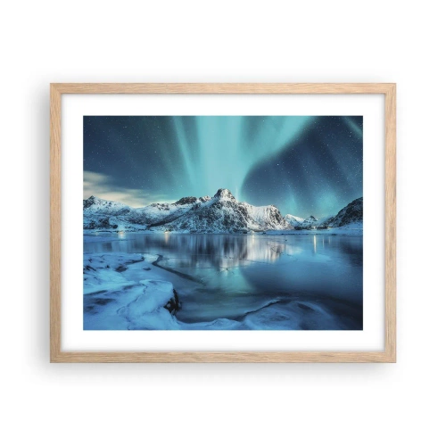 Plakat i ramme af lyst egetræ - Nat med lys - 50x40 cm