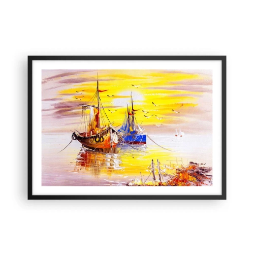 Plakat i sort ramme - Et velfortjent hvil i havnen - 70x50 cm